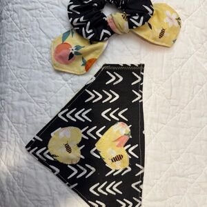 Dog and owner  Black and Yellow Hair Scrunchie/Bandana Set